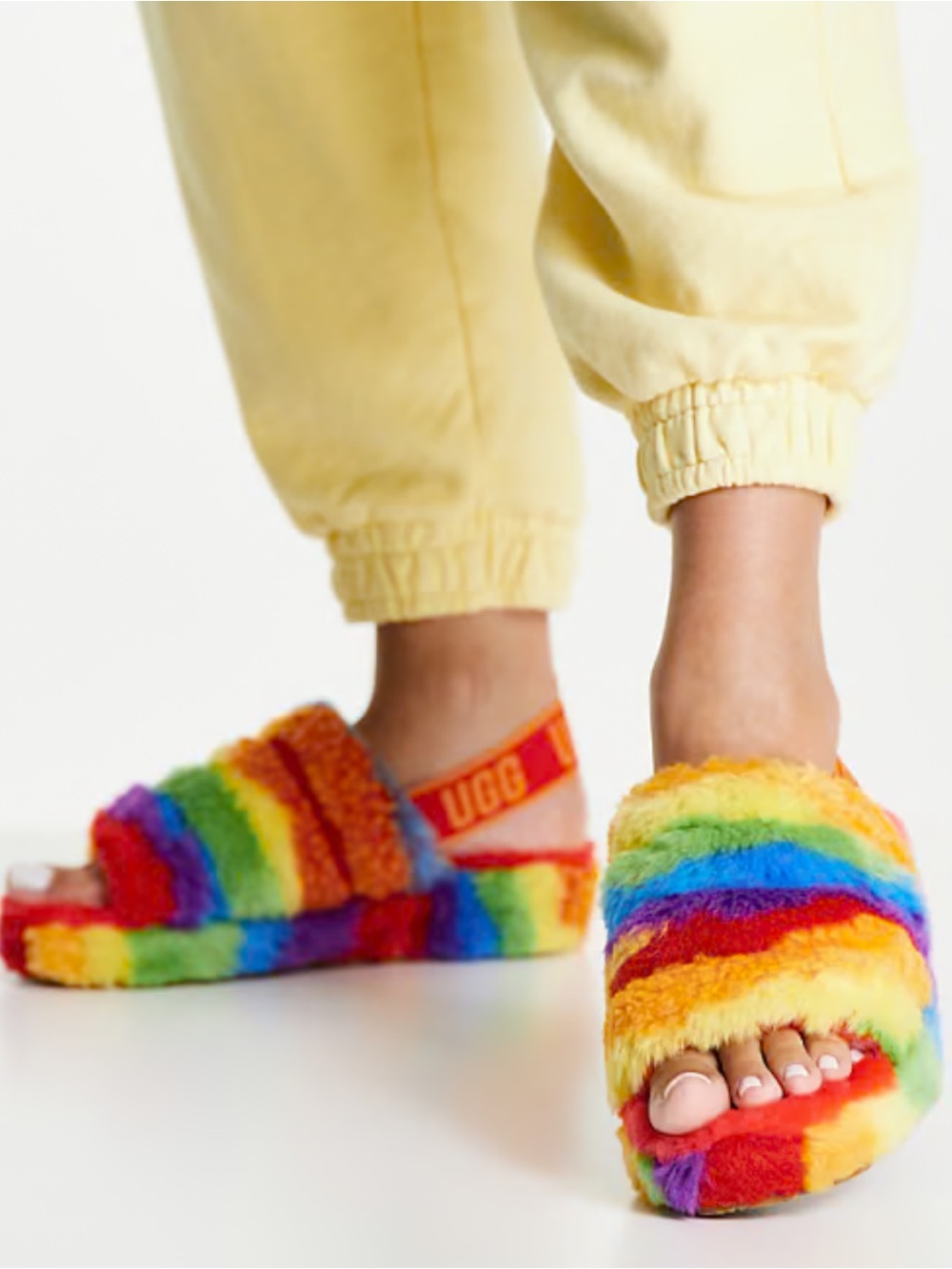 UGG Fluff Yeah Tie-Dye Rainbow Pride Slide Sz 12 - Picture 9 of 15